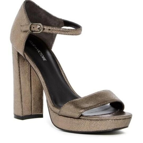 Pour La Victoire Yvette Platform Sandal Open Toe Leather Metallic Pewter… - Picture 1 of 8